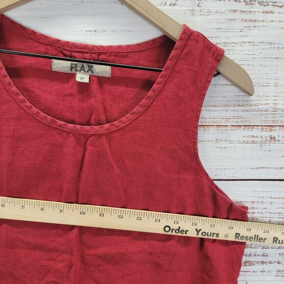 FLAX Size P 100% Linen Bias Round Neck Tank in Red Sleeveless Round Neck Top - Picture 3 of 8
